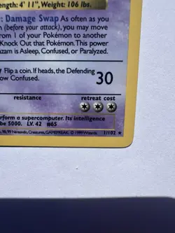 Pokemon Alakazam Holo Rare Base Set Shadowless 1/102 1999 Wizards of the Coast - Image 4