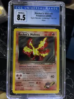 CGC 8.5 ROCKET'S MOLTRES 12 GYM HEROES UNLIMITED HOLO POKEMON MINT - Image 1