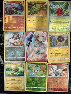 Rare Sexy Anime Waifu Card and 8 Holographic pokemon cards - Image 1