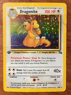 Dragonite 1st Edition Fossil Holo Rare 4/62 1999 Pokemon TCG WOTC Damaged Card - Image 1