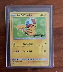 Ash’s Pikachu SM112 Ultra Rare Non Holo Exclusive Promo Pokemon Card - Image 1