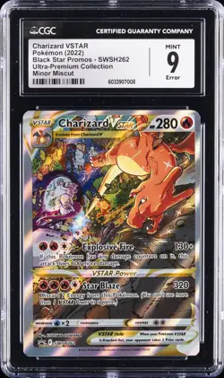 2022 POKEMON BS PROMOS, ULTRA-PREM COLL, MINOR MISCUT CHARIZARD VSTAR CGC 9 - Image 1
