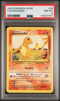 1999 POKEMON BASE SET UNLIMITED #46 CHARMANDER PSA 8 - Image 1
