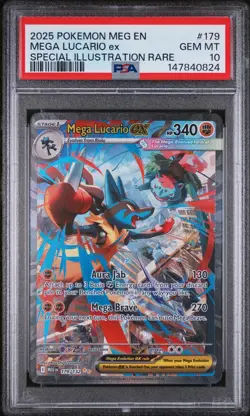 2025 POKEMON MEG EN-MEGA EVOLUTION #179 MEGA LUCARIO EX PSA 10 - Image 1