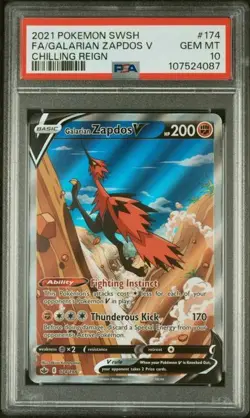 2021 Pokemon Chilling Reign Galarian Zapdos V Alt Art 174/198 PSA 10 GEM MINT - Image 1