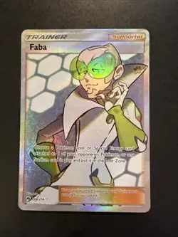Faba Trainer 208/214 Lost Thunder Sun & Moon Full Art Ultra Rare Pokemon - Image 1