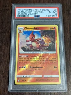 2018 Pokemon Dragon Majesty Charmeleon Reverse Holo #2 - PSA 8 NM-MT - Image 1