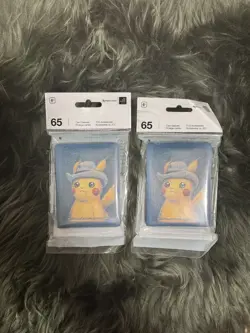 Pokemon Center x Van Gogh Museum Pikachu Grey Felt Hat 65 Card Sleeves x2 Packs - Image 1