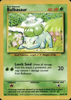 BULBASAUR 44/102 COMMON BASE SET UNLIMITED POKEMON HP - Image 2