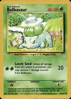 BULBASAUR 44/102 COMMON BASE SET UNLIMITED POKEMON HP - Image 2