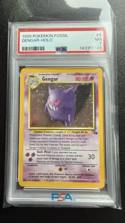 1999 POKEMON FOSSIL #5 GENGAR-HOLO PSA 7 - Image 1