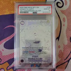 2025 ONE PIECE OP11 MONKEY D LUFFY 3RD ANNIVERSARY SILVER OP05-119 PSA 10 - Image 1