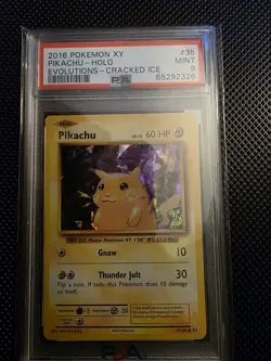 2016 Pikachu Pokemon XY Evolutions #35 Cracked Ice Holo Card PSA 9 Mint - Image 1