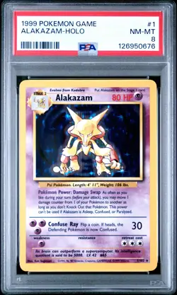 1999 POKEMON BASE SET UNLIMITED #1 ALAKAZAM-HOLO PSA 8 - Image 1