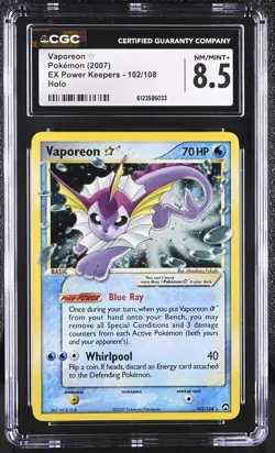 CGC 8.5 Vaporeon Gold Star 2007 EX Power Keepers 102/108 Holo Pokemon Card - Image 1