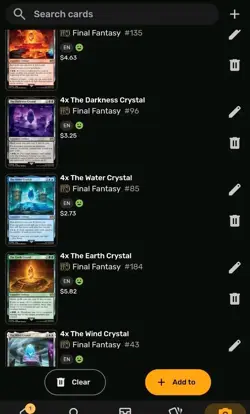 Final Fantasy Magic MTG Card Crystal Lot Wind Darkness Earth Water Fire - Image 2