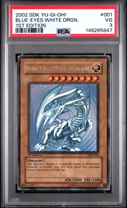 2002 YU-GI-OH! STARTER DECK: KAIBA 1ST ED #001 BLUE-EYES WHITE DRAGON PSA 3 - Image 1