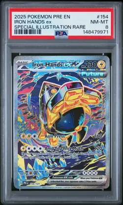 2025 POKEMON PRE EN-PRISMATIC EVOLUTIONS #154 IRON HANDS EX PSA 8 - Image 1