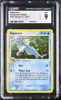 CGC 9 MINT Vaporeon 2006 POP Series 3 6/17 Holo Pokemon Card - Image 1