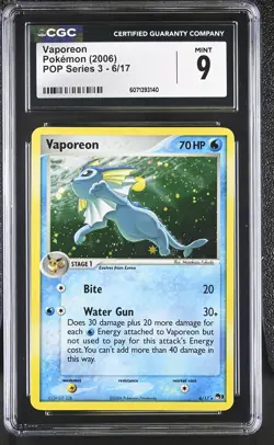 CGC 9 MINT Vaporeon 2006 POP Series 3 6/17 Holo Pokemon Card - Image 1