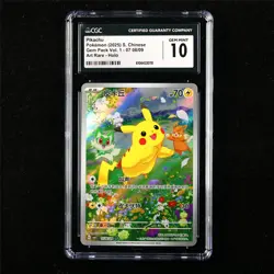 CGC 10 GEM MINT 2025 Pokemon CHN Pikachu 08/09 Art Rare (1) - Image 1