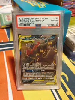 PSA 8 Umbreon & Darkrai GX 125/236 Pokemon Unified Minds Full Art Graded Card - Image 1