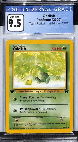 CGC 9.5 MINT Oddish 2000 Team Rocket 1st Edition 63/82 Pokemon Card - Image 1