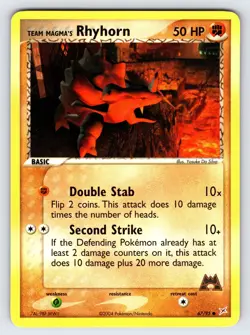 Team Magma's Rhyhorn 67/95 EX Team Magma Vs. Team Aqua Pokemon Card Common - VLP - Image 1