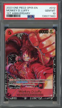 PSA 10 Monkey D. Luffy (Alt Art) 1st Anniversary OP05 ST01-012 EN One Piece B27 - Image 1