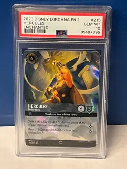 2023 DISNEY LORCANA EN 2-RISE OF THE FLOODBORN ENCHANTED #215 HERCULES PSA 10 - Image 1