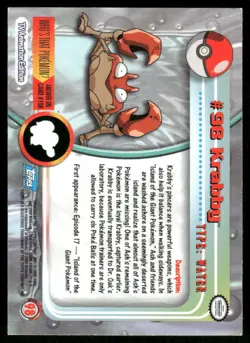Pokemon Cards Krabby #98 Topps Trading Cards Series 2 LP *2 - Image 2