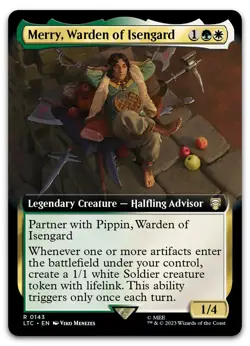 Merry, Warden of Isengard (Extended Art) #143 NM Lord of the Rings LTC Magic MTG - Image 1
