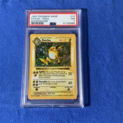 1999 POKEMON GAME RAICHU HOLO 14/102 SHADOWLESS PSA 7 - Image 1