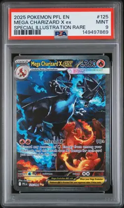 2025 POKEMON PFL EN-PHANTASMAL FLAMES #125 MEGA CHARIZARD X EX PSA 9 - Image 1