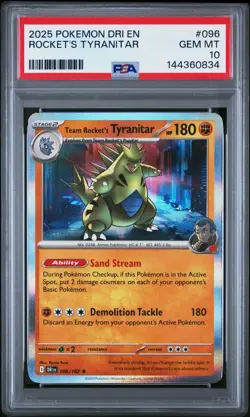 2025 Pokemon Destined Rivals #096 Team Rocket's Tyranitar PSA 10 Gem Mint Rare - Image 1