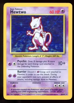 Mewtwo Base Set 10/102 Holo Unlimited Holo Rare Pokemon Card WOTC M3 - Image 1