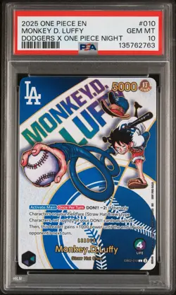 2025 ONE PIECE PROMO EB02 010 DODGERS X ONE PIECE NIGHT MONKEY D LUFFY PSA 10 - Image 1