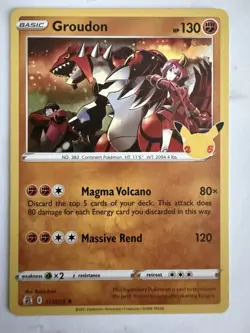 Pokemon Groudon Celebrations Card 017/025 Holo Rare Near Mint Condition - Image 1