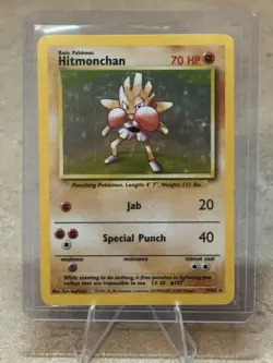 Pokemon Hitmonchan Base Set Basic 70 HP Holo Rare 7/102 English Card - Image 1