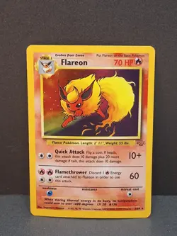 Holo Flareon Pokemon Card 3/64 Jungle Foil 1999 Vintage TCG Himeno WOTC Eevee - Image 3
