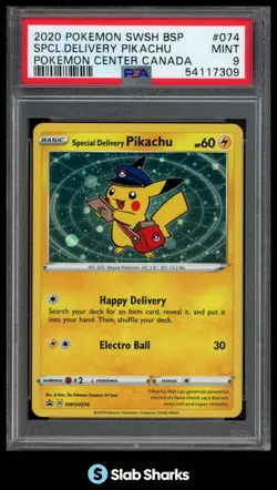 2020 POKEMON BLACK STAR PROMO #SWSH074 SPECIAL DELIVERY PIKACHU PC CANADA PSA 9 - Image 1