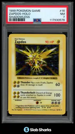 1999 POKEMON BASE SET SHADOWLESS 16/102 ZAPDOS HOLO PSA 7 - Image 1