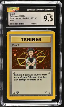 CGC 9.5 MINT+ Brock Gym Heroes 1st Edition 15/132 Holo Pokemon Card - Image 1