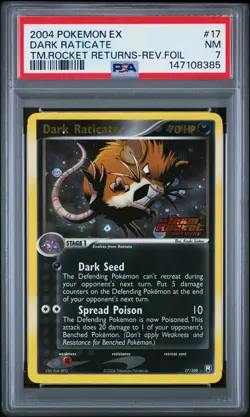 2004 POKEMON EX TEAM ROCKET RETURNS #17 DARK RATICATE-REVERSE FOIL PSA 7 - Image 1