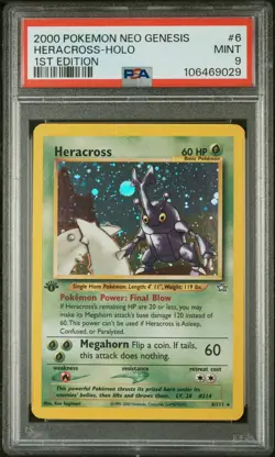 2000 Pokemon Neo Genesis 1st Edition #6 Heracross-Holo PSA 9 - Image 1