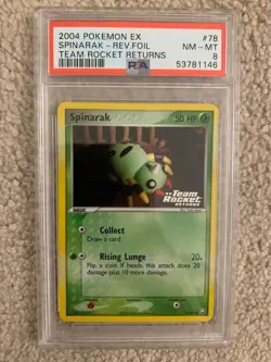 Pokemon 2004 EX Team Rocket Returns Spinarak Reverse Holo Common PSA 8 - Image 1