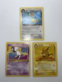 Pokemon Cards Vintage Lot Of 3 HP Dark Dragonite Non Holo Mew Promo Raichu Fossi - Image 1