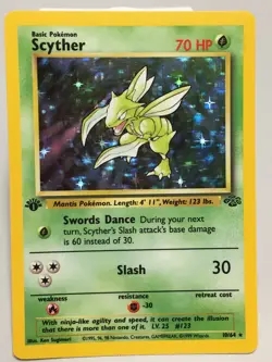 1st Edition Holo Scyther Card - Ungraded NM - Jungle 10/64 - Wizards WOTC 1999 - Image 1