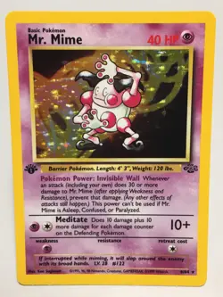 1st Edition Holo Mr. Mime Card - Ungraded NM - Jungle 6/64 - Wizards WOTC 1999 - Image 1