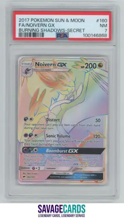 2017 Pokemon Sun & Moon - Burning Shadows Noivern-GX PSA 7 #160/147 Secret - Image 1